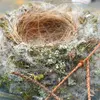 Its nest is a **cup** made of various plant materials (moss, leaves, stems, roots...).